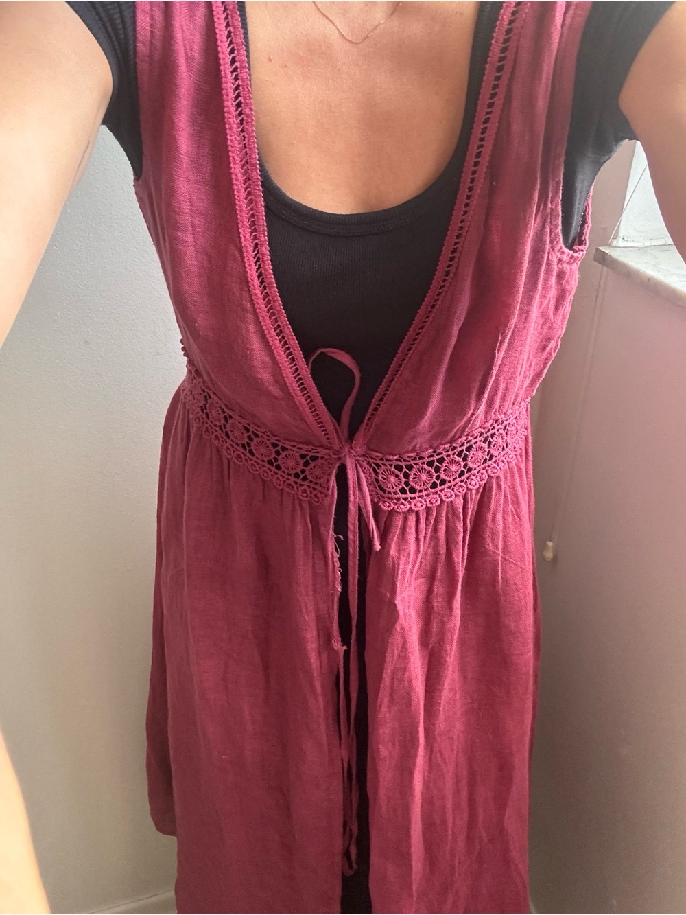 Sleeveless 100% Linen Tie Dress / Coverup - Raspberry Colour - Picture 11 of 14